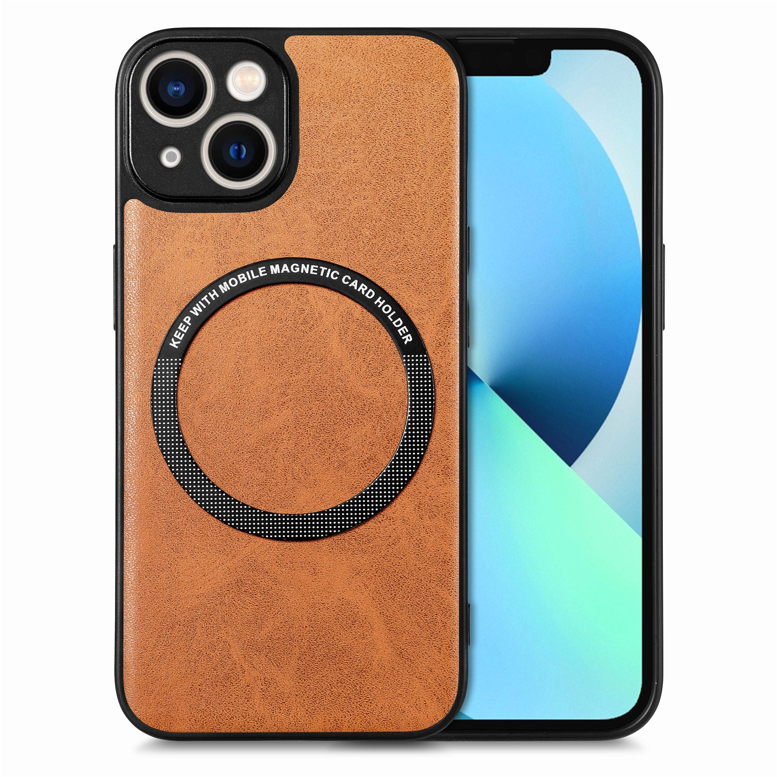 Car Mount Mobile Phone Case Compatible with MagSafe for iPhone 13 , Metal Ring PU Leather Coated PC+TPU Cover - Black Car Mount Mobile Phone Case Compatible with MagSafe for iPhone 13 , Metal Ring PU Leather Coated PC+TPU Cover - Black